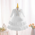 Girls White Gown & White Coat Set — Elegant Party Outfit